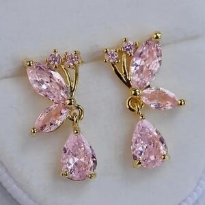 Elegant Pink Crystal Butterfly Earrings
